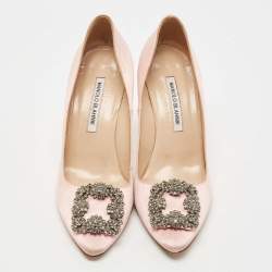 Pre Owned Manolo Blahnik Pink Satin Hangisi Pumps Size 38