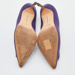 Pre Owned Manolo Blahnik Purple Satin Hangisi Crystal Embellished Pumps Size 36