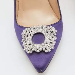 Pre Owned Manolo Blahnik Purple Satin Hangisi Crystal Embellished Pumps Size 36