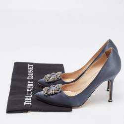Pre Owned Manolo Blahnik Dark Grey Satin Hangisi Pumps Size 38.5