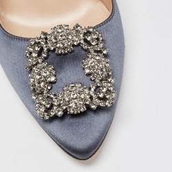 Pre Owned Manolo Blahnik Dark Grey Satin Hangisi Pumps Size 38.5