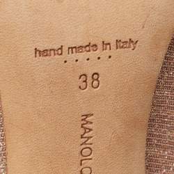 Pre Owned Manolo Blahnik Metallic Pink Glitter Fabric Pearl Embellished Hangisi Pumps Size 38