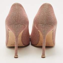Pre Owned Manolo Blahnik Metallic Pink Glitter Fabric Pearl Embellished Hangisi Pumps Size 38