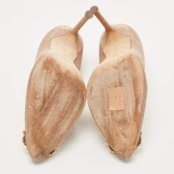 Pre Owned Manolo Blahnik Metallic Pink Glitter Fabric Pearl Embellished Hangisi Pumps Size 38