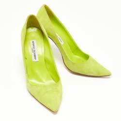 Pre Owned Manolo Blahnik Green Suede BB Pointed Toe Pumps Size 39