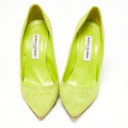 Pre Owned Manolo Blahnik Green Suede BB Pointed Toe Pumps Size 39