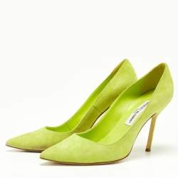 Pre Owned Manolo Blahnik Green Suede BB Pointed Toe Pumps Size 39