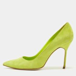 Pre Owned Manolo Blahnik Green Suede BB Pointed Toe Pumps Size 39
