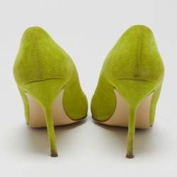 Pre Owned Manolo Blahnik Green Suede BB Pointed Toe Pumps Size 39