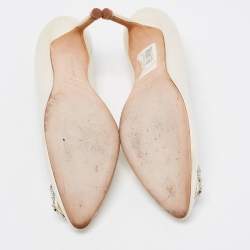 Pre Owned Manolo Blahnik White Satin Hangisi Pumps Size 37.5