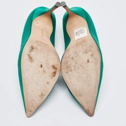 Pre Owned Manolo Blahnik Green Satin Crystal Embellished Pumps Size 38