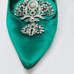 Pre Owned Manolo Blahnik Green Satin Crystal Embellished Pumps Size 38