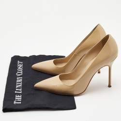 Pre Owned Manolo Blahnik Beige Patent Leather BB Pumps Size 38