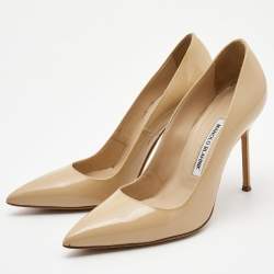 Pre Owned Manolo Blahnik Beige Patent Leather BB Pumps Size 38