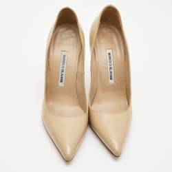 Pre Owned Manolo Blahnik Beige Patent Leather BB Pumps Size 38