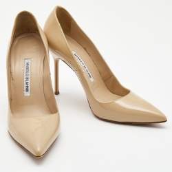 Pre Owned Manolo Blahnik Beige Patent Leather BB Pumps Size 38