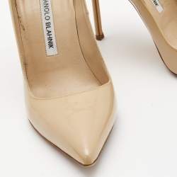 Pre Owned Manolo Blahnik Beige Patent Leather BB Pumps Size 38