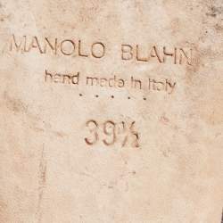 Pre Owned Manolo Blahnik Navy Blue Satin Crystal Embellished Sicaria Ankle Strap Ballet Flats Size 39.5