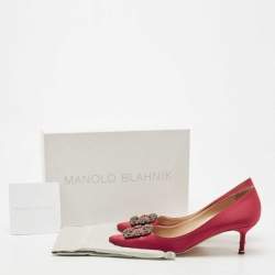 Pre Owned Manolo Blahnik Red Satin Hangisi Crystal Embellished Pumps Size 40
