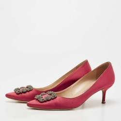 Pre Owned Manolo Blahnik Red Satin Hangisi Crystal Embellished Pumps Size 40