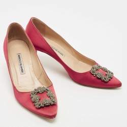 Pre Owned Manolo Blahnik Red Satin Hangisi Crystal Embellished Pumps Size 40