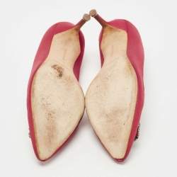 Pre Owned Manolo Blahnik Red Satin Hangisi Crystal Embellished Pumps Size 40