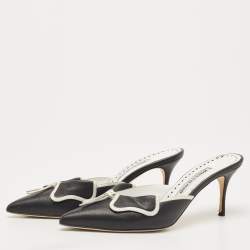 Pre Owned Manolo Blahnik Black Leather Mules Size 39