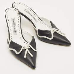 Pre Owned Manolo Blahnik Black Leather Mules Size 39