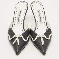 Pre Owned Manolo Blahnik Black Leather Mules Size 39
