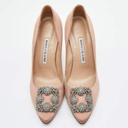Pre Owned Manolo Blahnik Old Rose Satin Hangisi Pumps Size 38