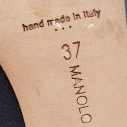 Pre Owned Manolo Blahnik Navy Blue Satin Hangisi Pumps Size 37