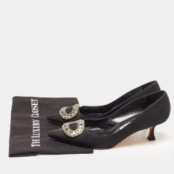 Pre Owned Manolo Blahnik Black Fabric Crystal Embellished Buckle Pumps Size 38.5