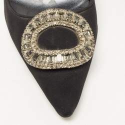 Pre Owned Manolo Blahnik Black Fabric Crystal Embellished Buckle Pumps Size 38.5