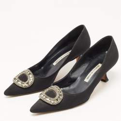 Pre Owned Manolo Blahnik Black Fabric Crystal Embellished Buckle Pumps Size 38.5
