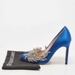Pre Owned Manolo Blahnik Blue Satin Embellished Swan Pumps Size 38