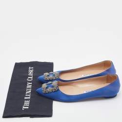 Pre Owned Manolo Blahnik Blue Satin Hangisi Ballet Flat Size 39