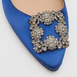 Pre Owned Manolo Blahnik Blue Satin Hangisi Ballet Flat Size 39