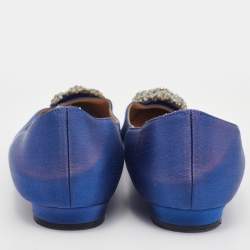 Pre Owned Manolo Blahnik Blue Satin Hangisi Ballet Flat Size 39