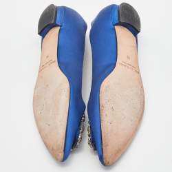Pre Owned Manolo Blahnik Blue Satin Hangisi Ballet Flat Size 39