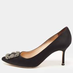 Pre Owned Manolo Blahnik Black Satin Hangisi Pumps Size 39