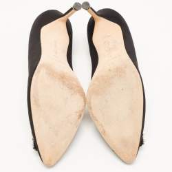 Pre Owned Manolo Blahnik Black Satin Hangisi Pumps Size 39