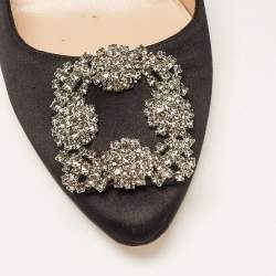 Pre Owned Manolo Blahnik Black Satin Hangisi Pumps Size 39