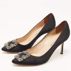 Pre Owned Manolo Blahnik Black Satin Hangisi Pumps Size 39