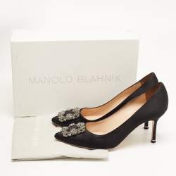 Pre Owned Manolo Blahnik Black Satin Hangisi Pumps Size 39