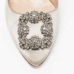 Pre Owned Manolo Blahnik Grey Satin Hangisi Pumps Size 38