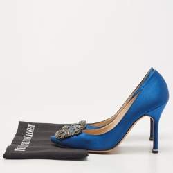 Manolo Blahnik Blue Satin Hangisi Pumps Size 37