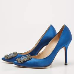Manolo Blahnik Blue Satin Hangisi Pumps Size 37
