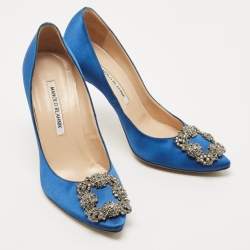 Manolo Blahnik Blue Satin Hangisi Pumps Size 37