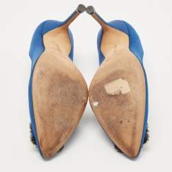 Manolo Blahnik Blue Satin Hangisi Pumps Size 37