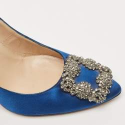Manolo Blahnik Blue Satin Hangisi Pumps Size 37